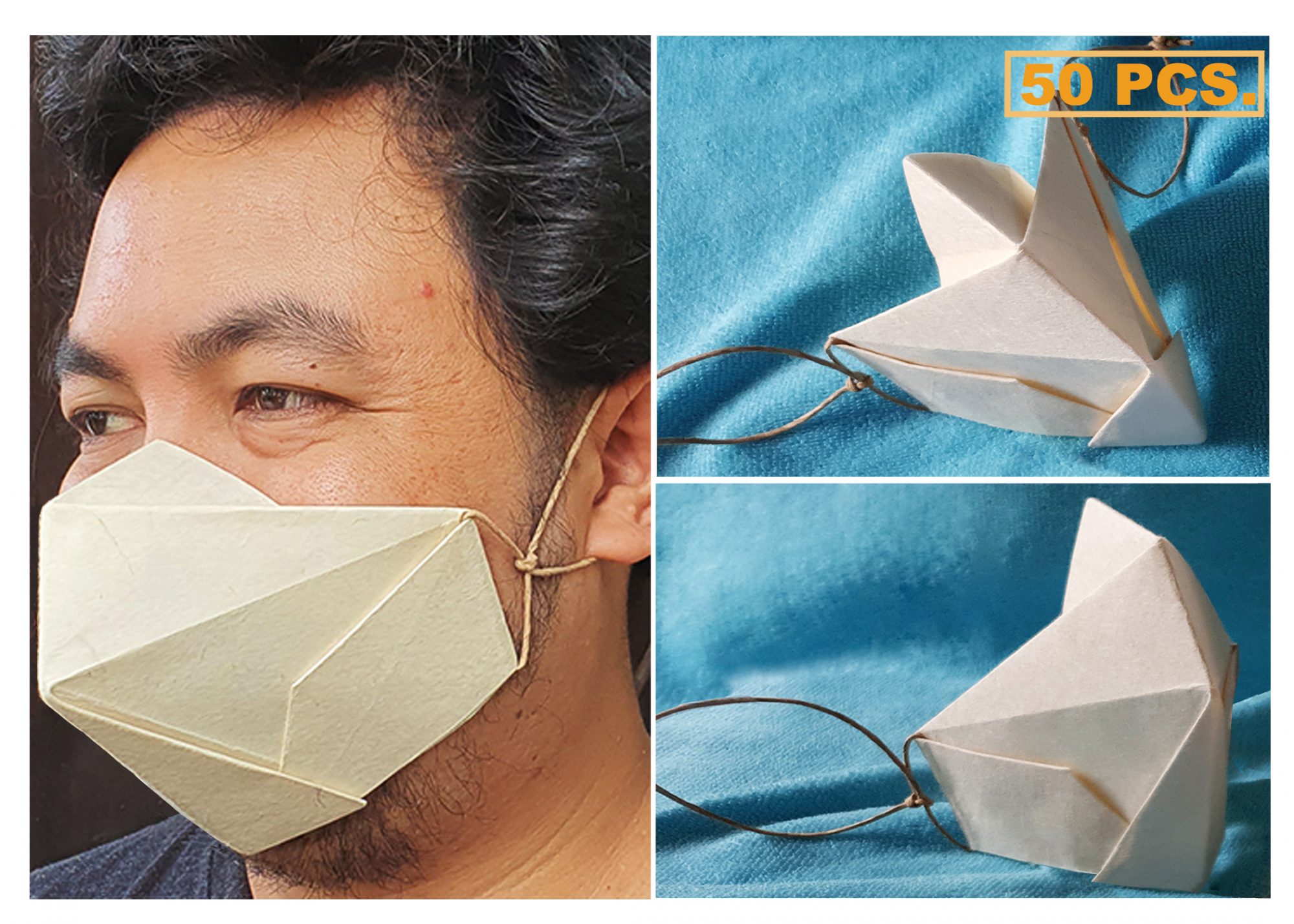 (LARGE50 Pcs.) 100 Biodegradable Abaca Origami Face Mask Indigenous PH