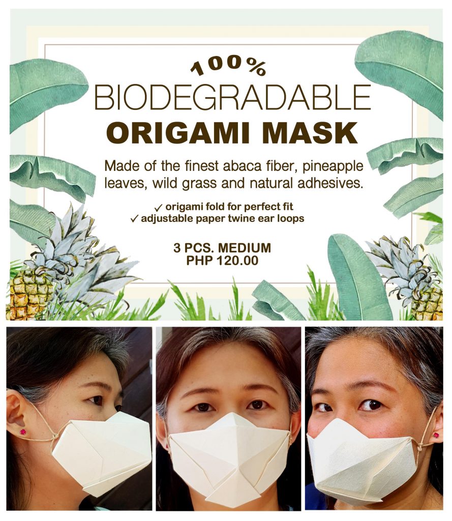 (MEDIUM3 Pcs.) 100 Biodegradable Abaca Origami Face Mask Indigenous PH